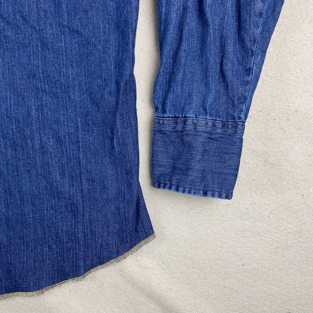 Wrangler mens denim Shirt XL Pearl Snap Denim Western pockets thick - Picture 8 of 16